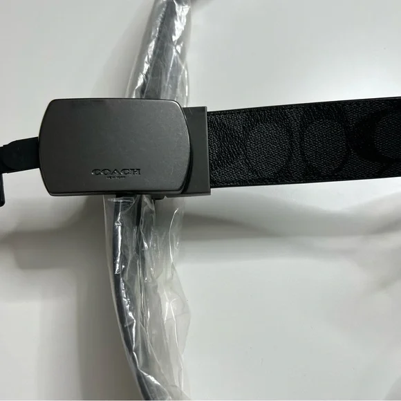 NWT COACH Plaque Buckle Cut To Size Reversible Belt 38 MM Black Charcoal - Picture 4 of 5